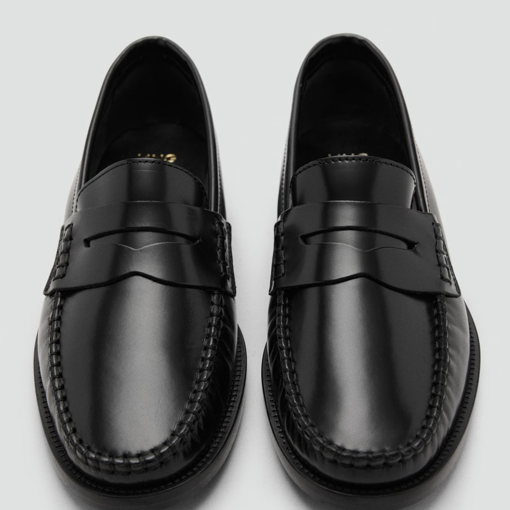 Mango Sleek Black Leather Loafers
